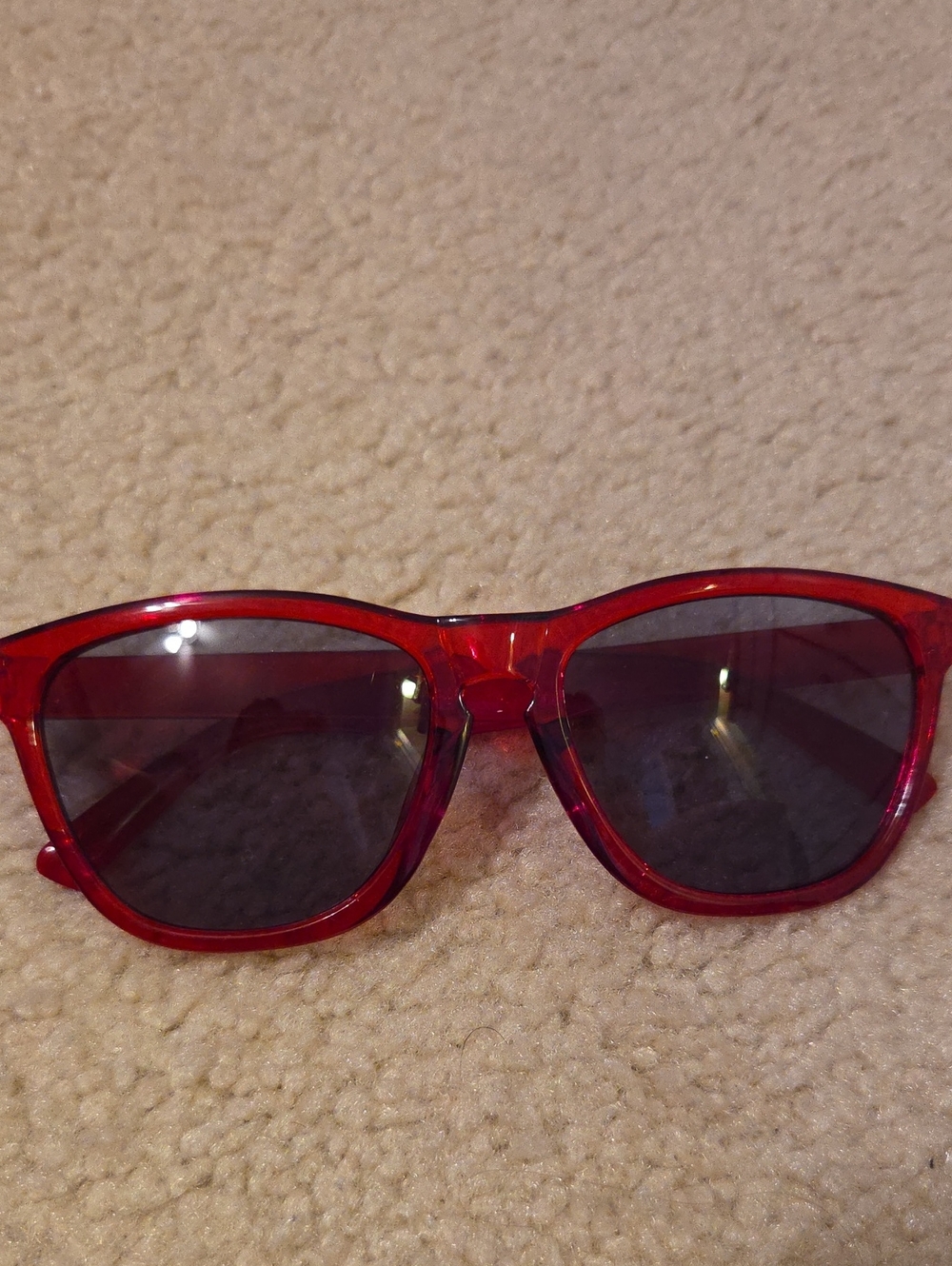 Translucent Red Sunglasses with Dark Lenses